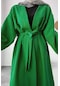 Uzun Kuşaklı Keten Kimono - Yeşil