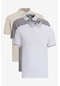 AC&Co / Altınyıldız Classics Erkek Acık Bej Beyaz-grı Melanj-beyaz Slim Fit Dar Kesim 3 'lü Kıvrılmaz Polo Yaka Tişört