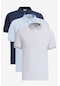 AC&Co / Altınyıldız Classics Erkek Beyaz-lacıvert-acık Mavı Slim Fit Dar Kesim 3 'lü Kıvrılmaz Polo Yaka Tişört