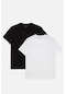 Avva Erkek Siyah-Beyaz 2'Li Bisiklet Yaka Standart Fit Normal Kesim T-Shirt E001012