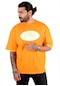 Deepsea Erkek Orange Yazı Baskılı Oversize Tişört 00509