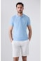D's Damat Regular Fit Açık Mavi Pike Dokulu %100 Pamuk Kıvrılmaz Polo Yaka Nakışlı T-shirt