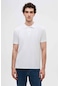 D's Damat Regular Fit Beyaz Pike Dokulu %100 Pamuk Kıvrılmaz Polo Yaka Nakışlı T-shirt