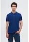 D's Damat Regular Fit Saks Mavi Pike Dokulu %100 Pamuk Kıvrılmaz Polo Yaka Nakışlı T-shirt