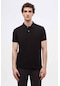 D's Damat Regular Fit Siyah Pike Dokulu %100 Pamuk Kıvrılmaz Polo Yaka Nakışlı T-shirt