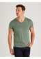 Dufy Yeşil Erkek Slim Fit V Yaka Tshirt - 36391
