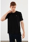 Erkek Bisiklet Yaka T-shirt %100 Pamuk Nakış Detaylı Basic Siyah Tişört