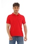 Erkek Kırmızı Pamuklu Likralı Kısa Kollu Nakışlı Polo Yaka Tişört