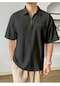 Erkek Oversize Polo Yaka Waffle T-shirt Poloyaka-fermuarlı Füme