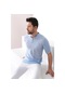 Ferraro Mavi/Beyaz Polo Yaka Düğmeli Erkek Pamuk Triko T-Shirt-Mavi