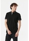 FULLAMODA Yakası Desenli Polo Yaka Slim Fit Tişört- Siyah