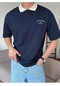 Genius Store Erkek Polo Beyaz Yaka T-shirt Casual Tişört Lacivert