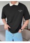 Genius Store Erkek Polo Beyaz Yaka T-shirt Casual Tişört Siyah