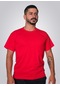 Lukitus Pamuklu Sıfır Yaka Kısa Kol Erkek T-shirt Kırmızı