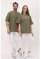 Unisex Haki Oversize Bol Kalıp T-shirt Çift Kombini