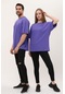 Unisex Mor Oversize Bol Kalıp T-shirt Çift Kombini