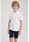Defacto Erkek Çocuk Beyaz Pike Kısa Kollu Polo Okul Tişörtü K1689A623SMWT34