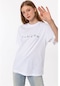 Horizon Nakışlı Beyaz %100 Pamuk Oversize Büyük Beden T-Shirt Beyaz