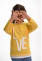 Luess Love Baskılı Garni Detaylı Uzun Kol Kız Çocuk T-shirt Sarı