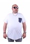 Mocgrande Erkek Büyük Beden Sıfır Yaka Cepli Tişört 23185 Beyaz Beyaz