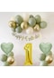 1 Yaş Doğum Günü Seti Küf Yeşili-krom Gold- Deniz Kumu Ve Adaçayı Kalp Folyo Balon Set