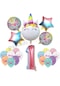 1 Yaş Gökkuşağı Konsepti Unicorn Temalı Doğum Günü Parti Kutlama Seti
