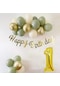 1 Yaş Küf Yeşili Deniz Kumu Ve Krom Gold Balonlu Konsept Doğum Günü Seti