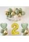 2 Yaş Doğum Günü Seti Küf Yeşili-krom Gold- Deniz Kumu Ve Adaçayı Kalp Folyo Balon Set