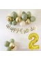 2 Yaş Küf Yeşili Deniz Kumu Ve Krom Gold Balonlu Konsept Doğum Günü Seti