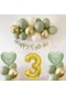 3 Yaş Doğum Günü Seti Küf Yeşili-krom Gold- Deniz Kumu Ve Adaçayı Kalp Folyo Balon Set