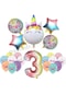 3 Yaş Gökkuşağı Konsepti Unicorn Temalı Doğum Günü Parti Kutlama Seti