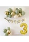 3 Yaş Küf Yeşili Deniz Kumu Ve Krom Gold Balonlu Konsept Doğum Günü Seti