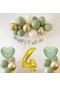 4 Yaş Doğum Günü Seti Küf Yeşili-krom Gold- Deniz Kumu Ve Adaçayı Kalp Folyo Balon Set