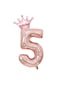 5 Rose Gold Rakam ve Kral Tacı Folyo Balon Doğum Günü Parti Kutlama Seti