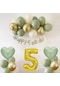 5 Yaş Doğum Günü Seti Küf Yeşili-krom Gold- Deniz Kumu Ve Adaçayı Kalp Folyo Balon Set