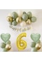 6 Yaş Doğum Günü Seti Küf Yeşili-krom Gold- Deniz Kumu Ve Adaçayı Kalp Folyo Balon Set