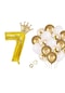 7 Rakam Gold Folyo Balon, Kral Tacı Ve Konfetili Gold Balon