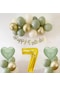 7 Yaş Doğum Günü Seti Küf Yeşili-krom Gold- Deniz Kumu Ve Adaçayı Kalp Folyo Balon Set