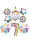 7 Yaş Gökkuşağı Konsepti Unicorn Temalı Doğum Günü Parti Kutlama Seti
