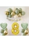 8 Yaş Doğum Günü Seti Küf Yeşili-krom Gold- Deniz Kumu Ve Adaçayı Kalp Folyo Balon Set