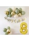 8 Yaş Küf Yeşili Deniz Kumu Ve Krom Gold Balonlu Konsept Doğum Günü Seti