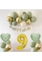 9 Yaş Doğum Günü Seti Küf Yeşili-krom Gold- Deniz Kumu Ve Adaçayı Kalp Folyo Balon Set