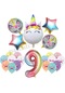 9 Yaş Gökkuşağı Konsepti Unicorn Temalı Doğum Günü Parti Kutlama Seti