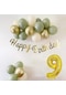 9 Yaş Küf Yeşili Deniz Kumu Ve Krom Gold Balonlu Konsept Doğum Günü Seti