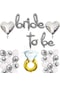 Bride To Be El Yazısı, Tek Taş Yüzük Ve Kalp Folyo Balonlu Gümüş Set