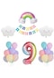 Gökkuşağı Bulut Konsepti 9 Yaş Doğum Günü Parti Kutlama Seti