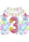 Gökkuşağı Konsepti 3 Yaş Doğum Günü Parti Kutlama Seti Rakam Ve