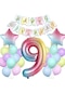 Gökkuşağı Konsepti 9 Yaş Doğum Günü Parti Kutlama Seti Rakam Ve