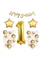 Gold Konsept 1 Yaş Doğum Günü Kutlama Seti; Beyaz Gold Konfetili Balon, Rakam Yıldız Folyo ve Banner