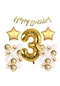Gold Konsept 3 Yaş Doğum Günü Kutlama Seti; Beyaz Gold Konfetili Balon, Rakam Yıldız Folyo ve Banner